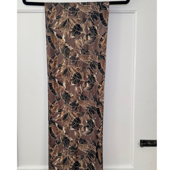 Vintage Korean Silk Scarf Brown Leaf Print Oblong 40” - Picture 6 of 9